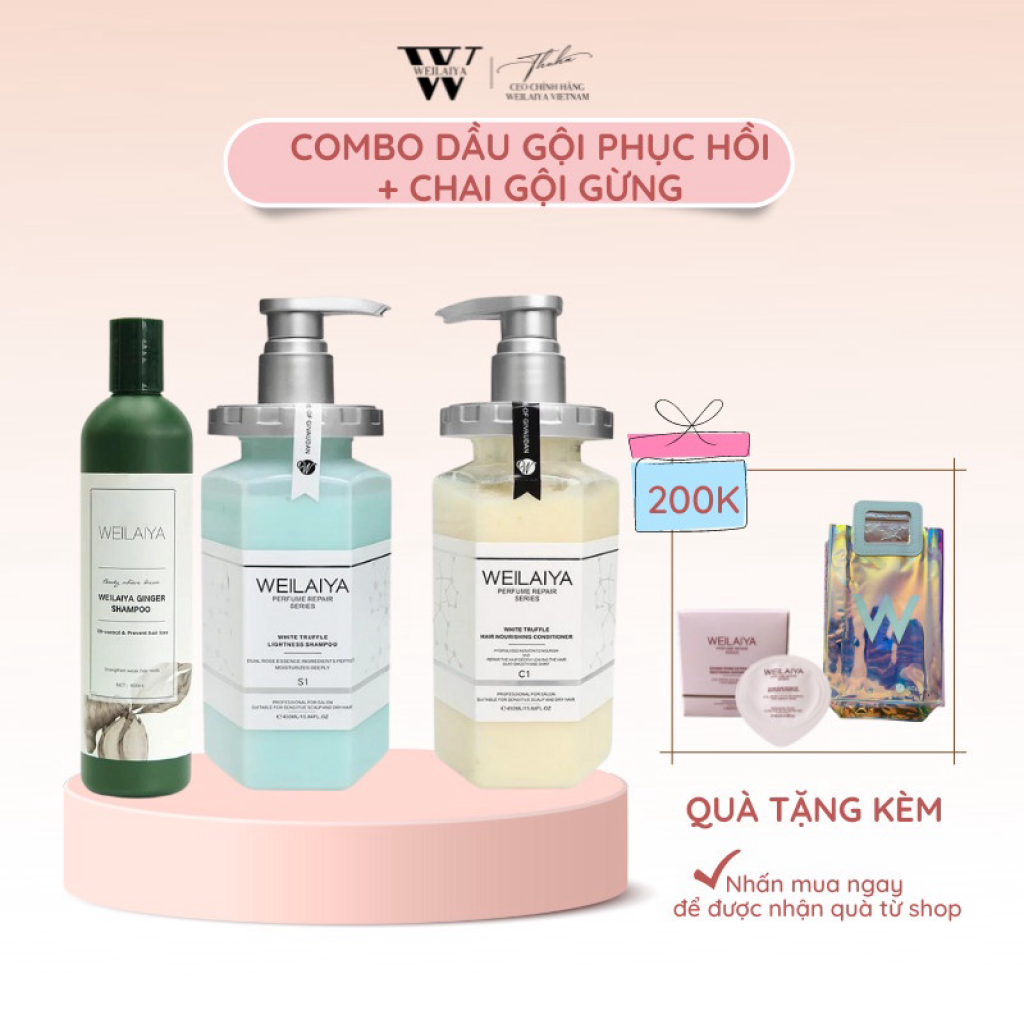 COMBO Cặp Gội Xả Phục Hồi + Dầu Gội Gừng Weilaiya Dành Cho Da Đầu Tóc Bết, Dầu, Hư Tổn, Nhuộm [ Chính Hãng]