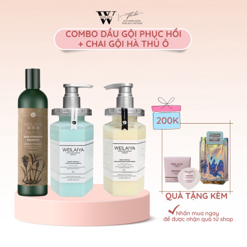 COMBO Cặp Gội Xả Phục Hồi + Dầu Gội Gừng Weilaiya Dành Cho Da Đầu Tóc Bết, Dầu, Hư Tổn, Nhuộm [ Chính Hãng]