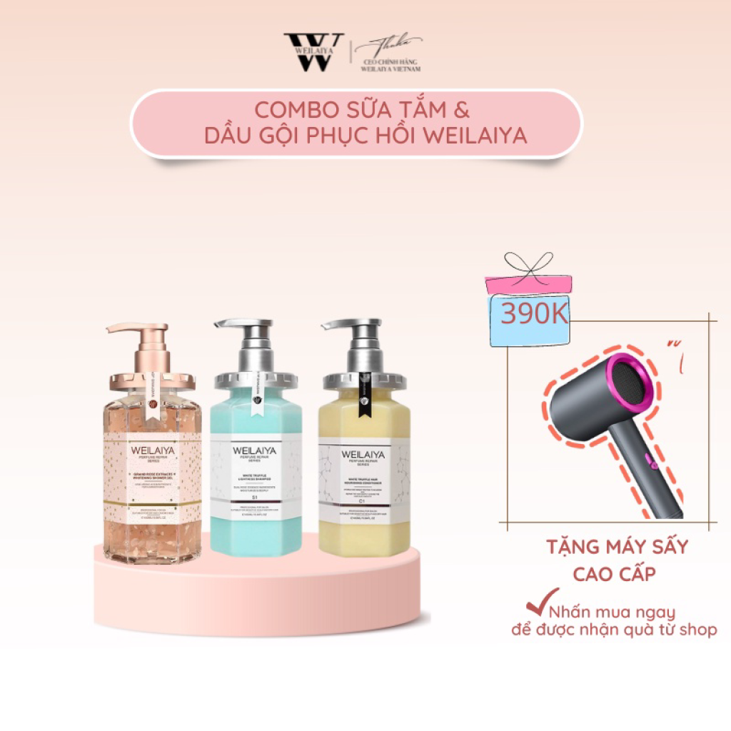 ComBo Sữa Tắm Và Dầu Gội Phục Hồi WEILAIYA Tặng Ngay Máy Sấy Xịn Sò