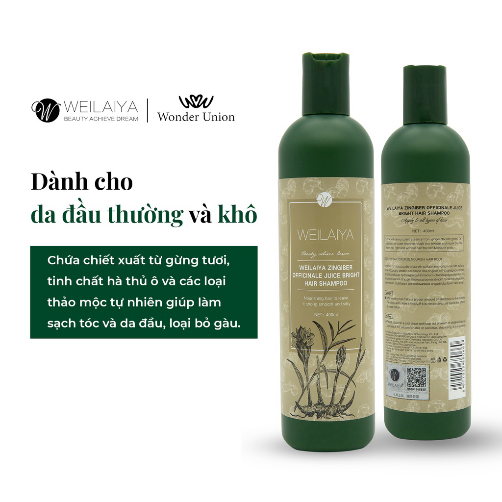 Dầu Gội Weilaiya Hỗ Trợ Mọc Tóc Nhanh Hạn Chế Rụng Tóc Tinh Chất Gừng Và Hà Thủ Ô Dành Cho Da Khô Gàu Nấm Ngứa 400ml