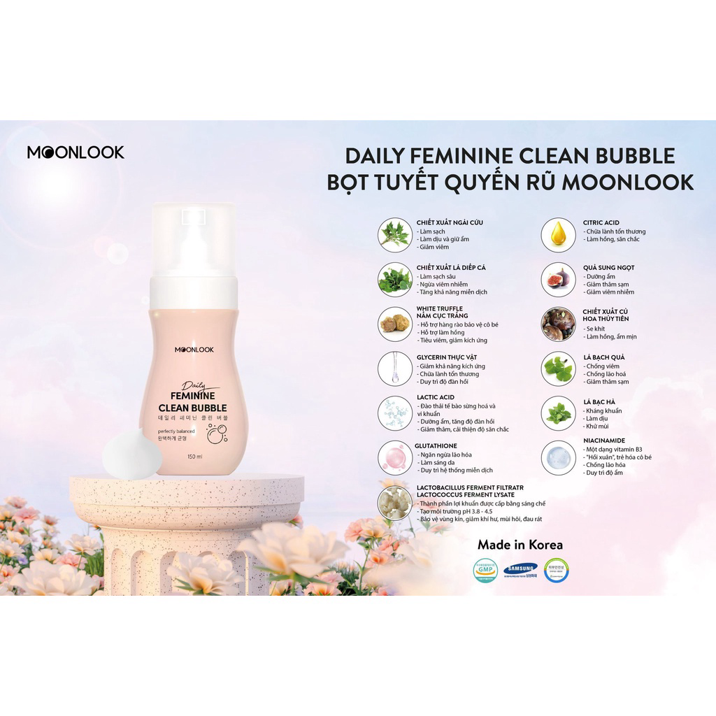 Dung Dịch Vệ Sinh Hàng Kiểu Bọt Tuyết Moonlook Chai 150ml Nhập Khẩu Hàng Quốc