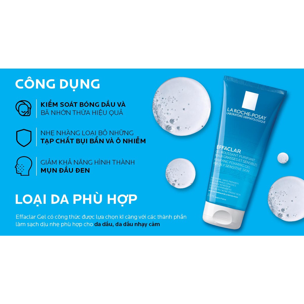 GEL RUA MAT LA ROCHE POSAY CHO DA DAU - NHAY CAM EFFACLAR GEL FACIAL WASH 400ML