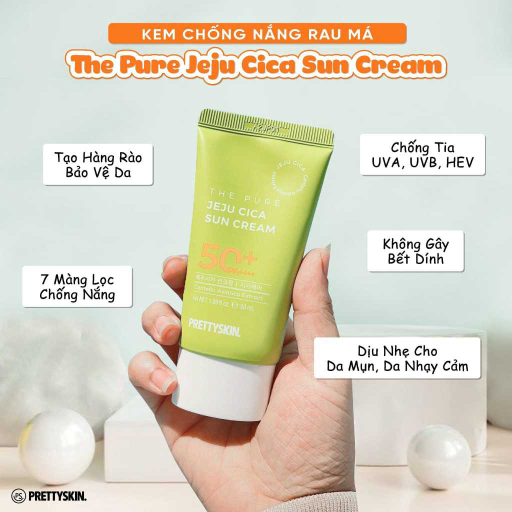 KEM CHONG NANG RAU MA PRETY SKIN HAN QUOC THE PURE JEJU CICA SUN CREAM 50ML DANH CHO DA MUN- NHAY CAM