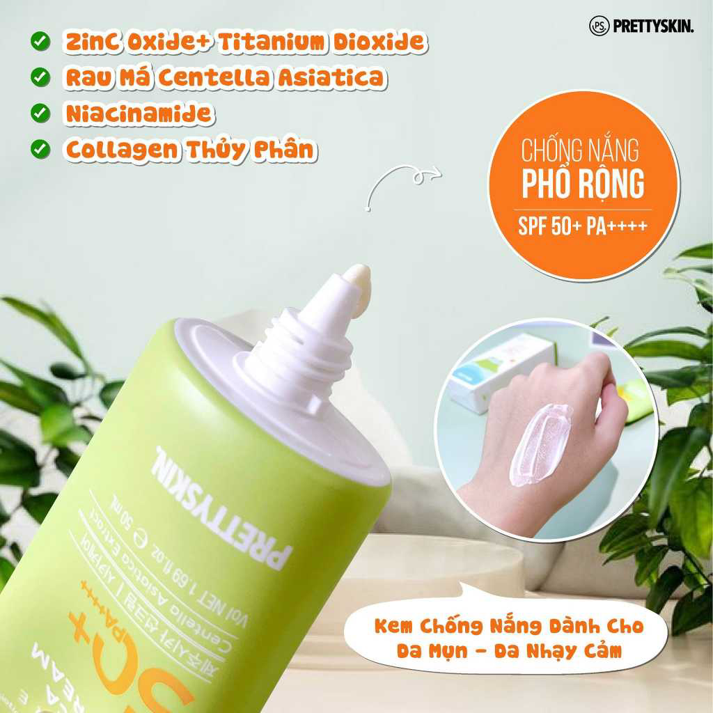KEM CHONG NANG RAU MA PRETY SKIN HAN QUOC THE PURE JEJU CICA SUN CREAM 50ML DANH CHO DA MUN- NHAY CAM