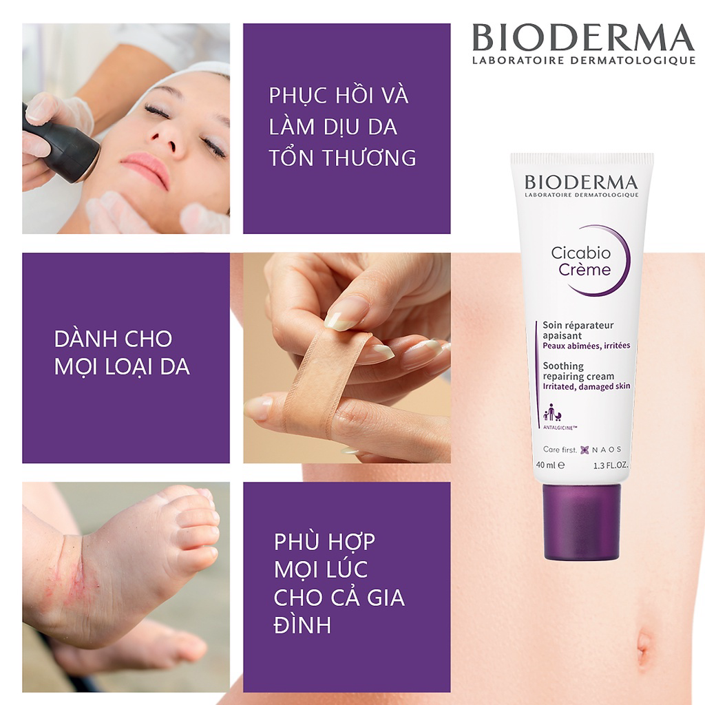 Kem Dưỡng Phục Hồi Da Tổn Thương Bioderma Cicabio Creme 40ml