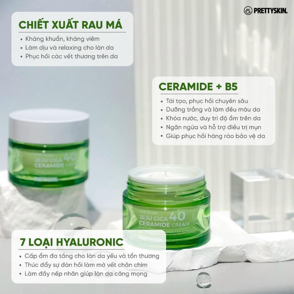 KEM DUONG TRANG DA RAU MA PRETTYSKIN THE PURE JEJU CICA 40 CERAMIDE CREAM 52ML