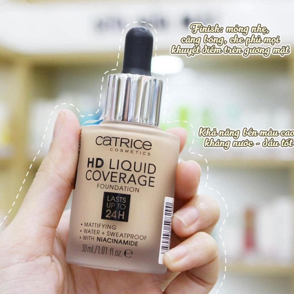 KEM NEN CATRICE HD LIQUID COVERAGE FOUNDATION- KEM NEN CHE PHU TU NHIEN TAO DO MIN MANG CHO DA 30ML