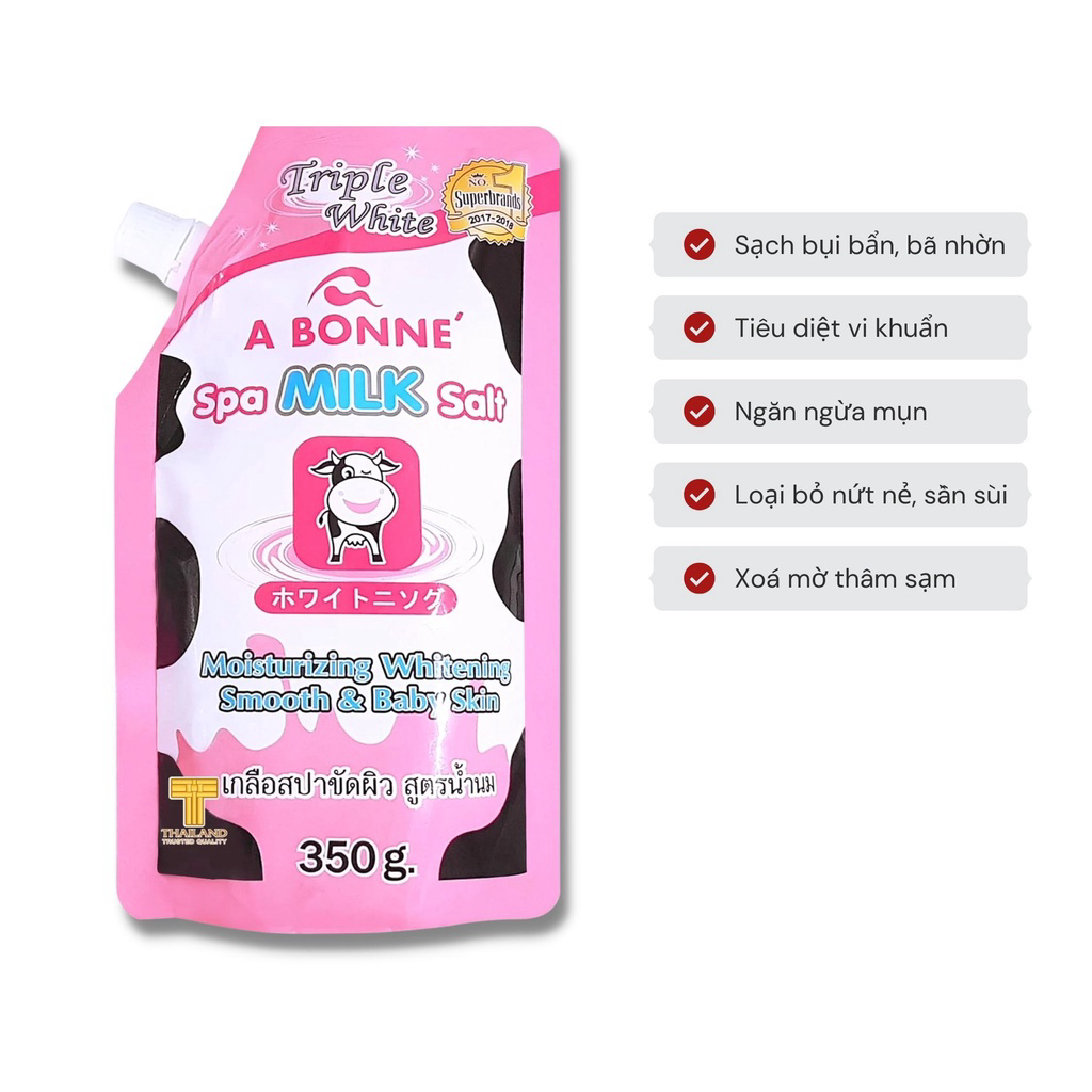 Muối Tắm Sữa Bò Abonne Tẩy Tế Bào Chết Body Và Da Mặt Thái Lan Hương Sữa Tươi 350g
