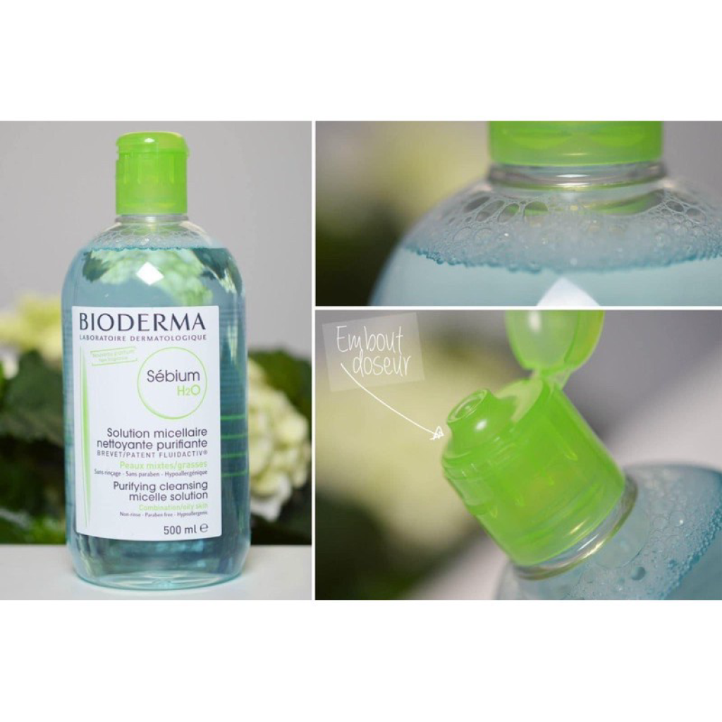 NUOC TAY TRANG BIODERMA CREALINE H2O NAP NHAN NAP NHAN XANH DANH CHO DA DAU- MUN 500ML