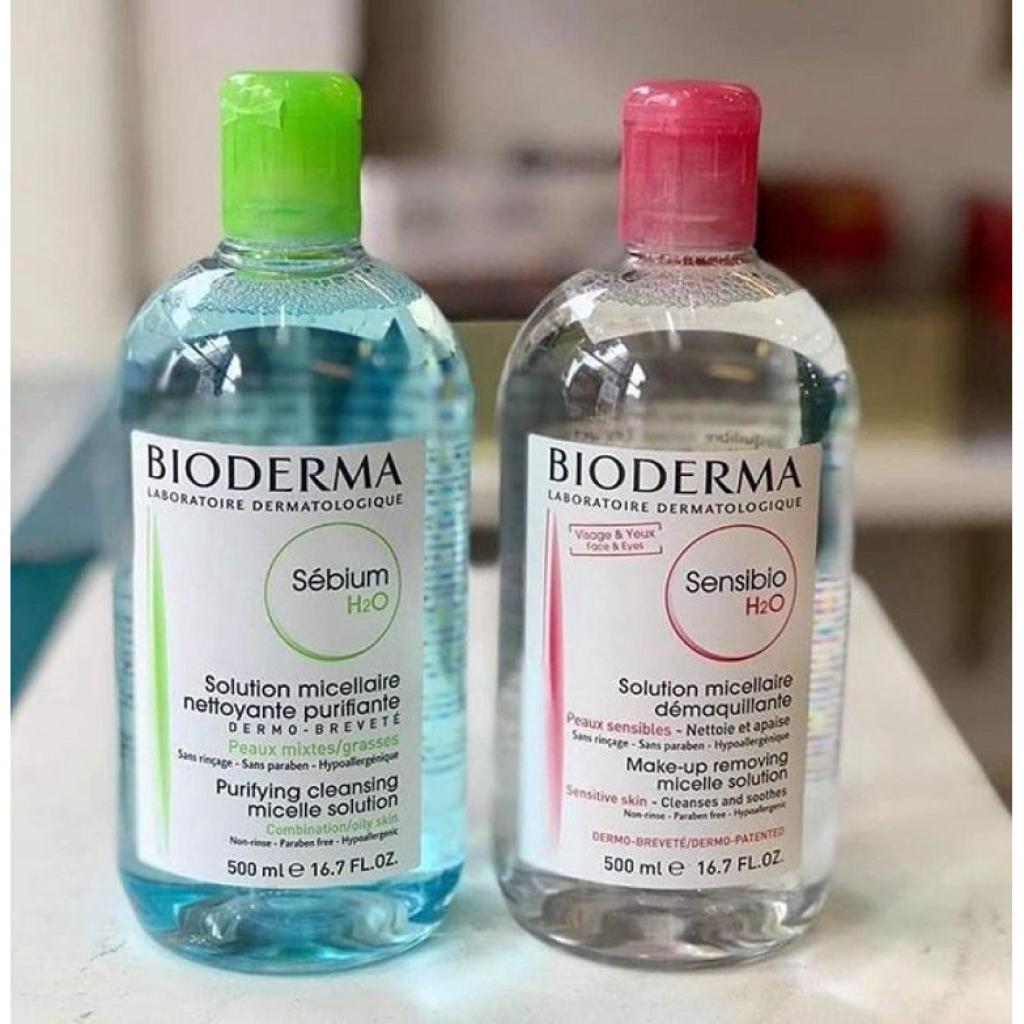 NUOC TAY TRANG BIODERMA CREALINE H2O NAP NHAN NAP NHAN XANH DANH CHO DA DAU- MUN 500ML