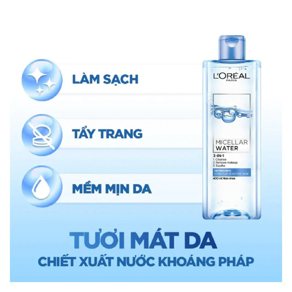 Nước Tẩy Trang Loreal Xanh Nhạt 3in1 Micellar Water 400ml