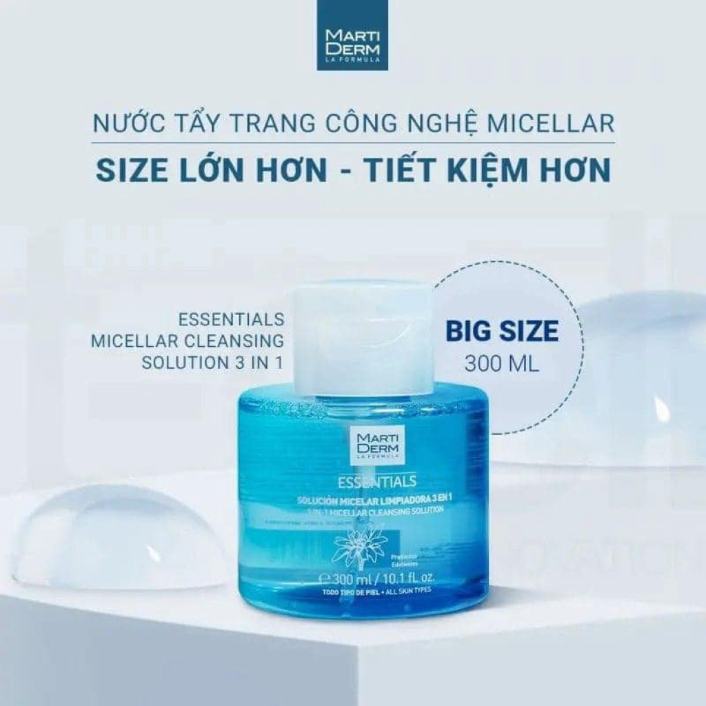 NUOC TAY TRANG TOAN NANG MARTIDERM ESSENTIALS MICELLAR CLEANSING SOLUTION 3 IN 1
