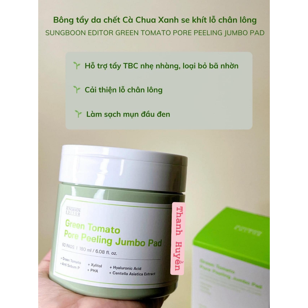 Pad tẩy TBC Sungboon Editor Green Tomato Pore Peeling Jumbo 60 Pads
