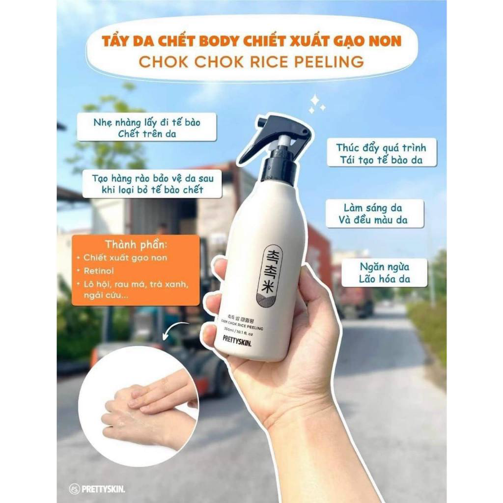 Tẩy Tế Bào Chết Body Dạng Xịt Prettyskin Chok Chok Rice Peeling Pretty Skin Hàn Quốc 300ml 