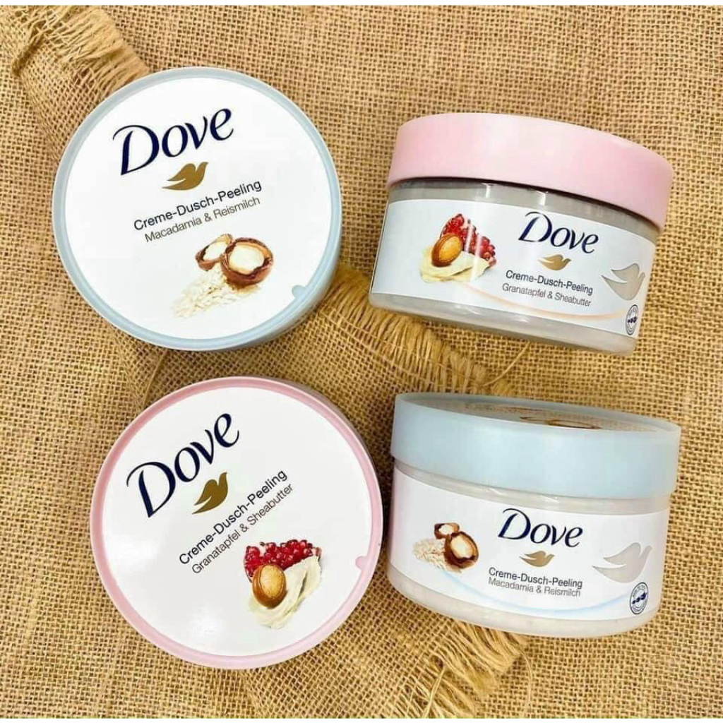 Tẩy Da Chết, Tế Bào Chết Dove Exfoliating Body Giúp Dưỡng Da Trắng Mịn Màng Macca & Lựu 225ml - Bản Đức