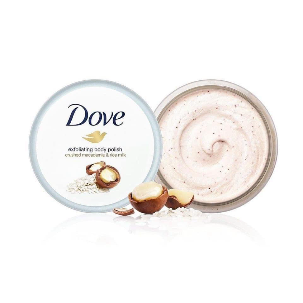 Tẩy Da Chết, Tế Bào Chết Dove Exfoliating Body Giúp Dưỡng Da Trắng Mịn Màng Macca & Lựu 225ml - Bản Đức