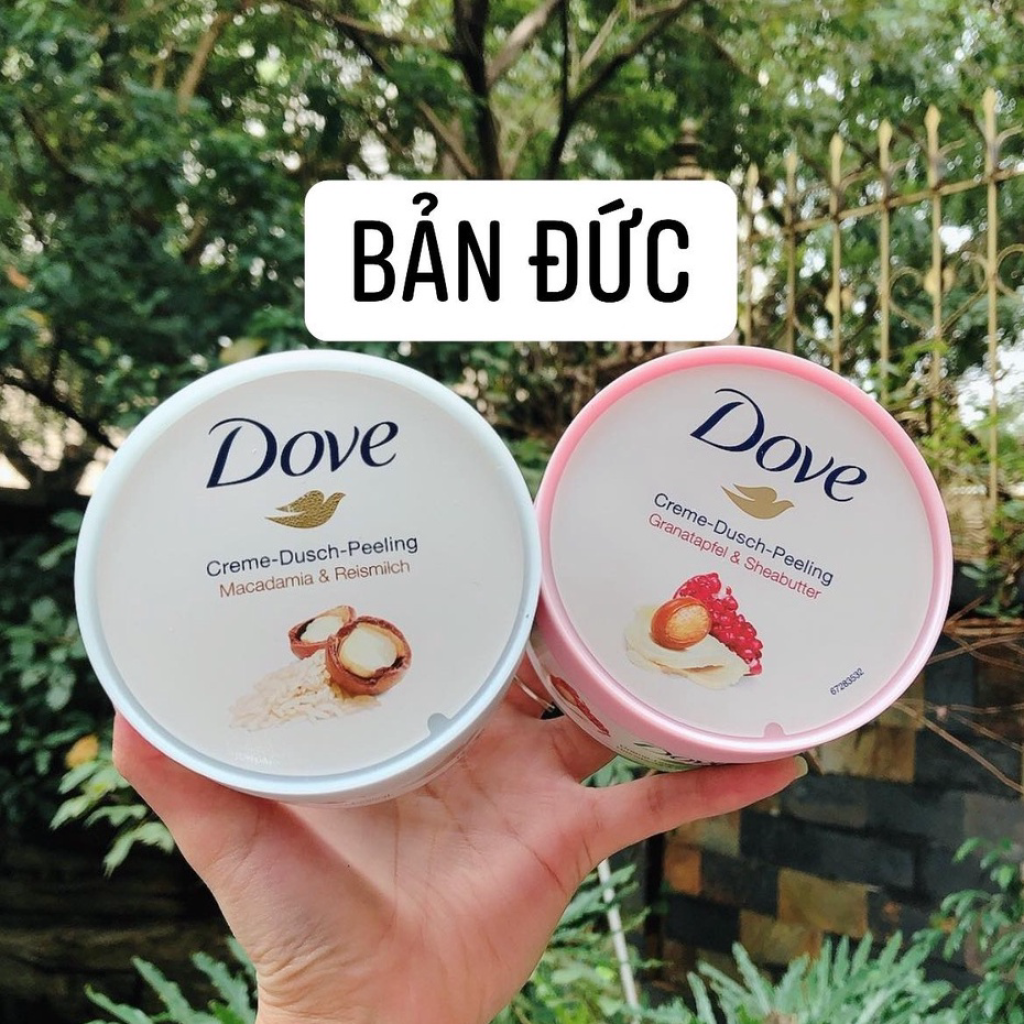Tẩy Da Chết, Tế Bào Chết Dove Exfoliating Body Giúp Dưỡng Da Trắng Mịn Màng Macca & Lựu 225ml - Bản Đức