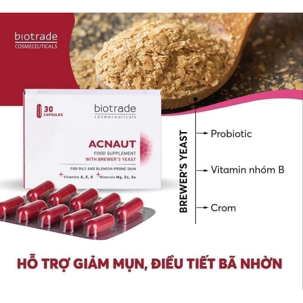 VIEN UONG DEP DA- HO TRO GIAM MUN GIAM SU TIET DAU TREN DA BIOTRADE ACNAUT FOOD SUPPLEMENT 30 VIEN