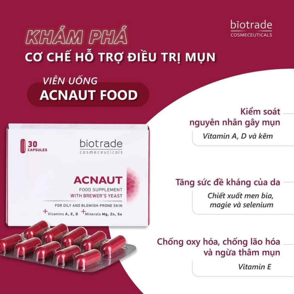 VIEN UONG DEP DA- HO TRO GIAM MUN GIAM SU TIET DAU TREN DA BIOTRADE ACNAUT FOOD SUPPLEMENT 30 VIEN